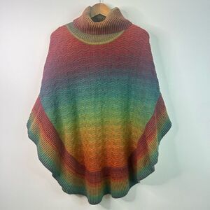 Soft Surroundings Rainbow Knit Poncho One Size Cowl Neck Sweater Cape Artsy